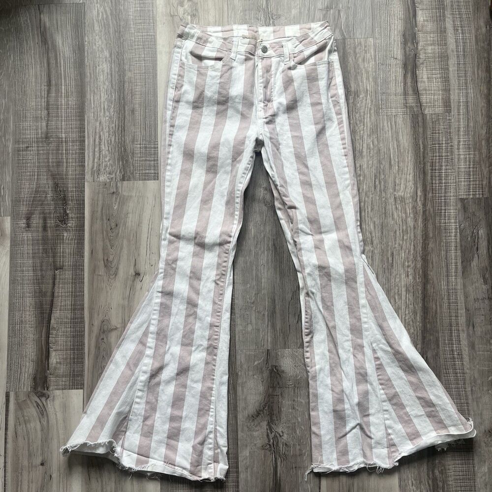 Saints and Hearts Large Super Flare Denim Jeans Womens Light Pink/White Stretch